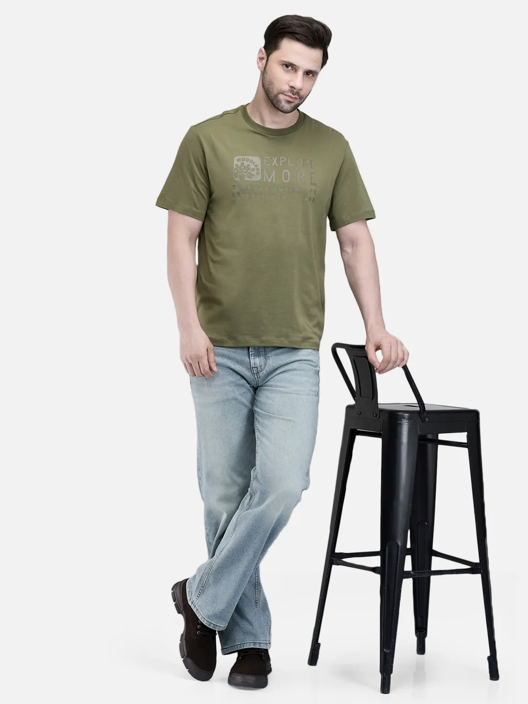 Men Olive Cotton Crew Neck Graphic T-Shirt 7