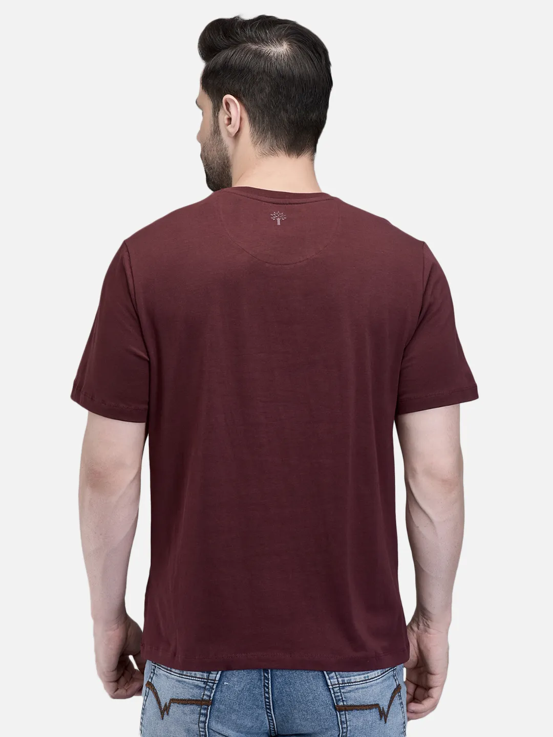 Men Wine Cotton Crew Neck Graphic T-Shirt 6