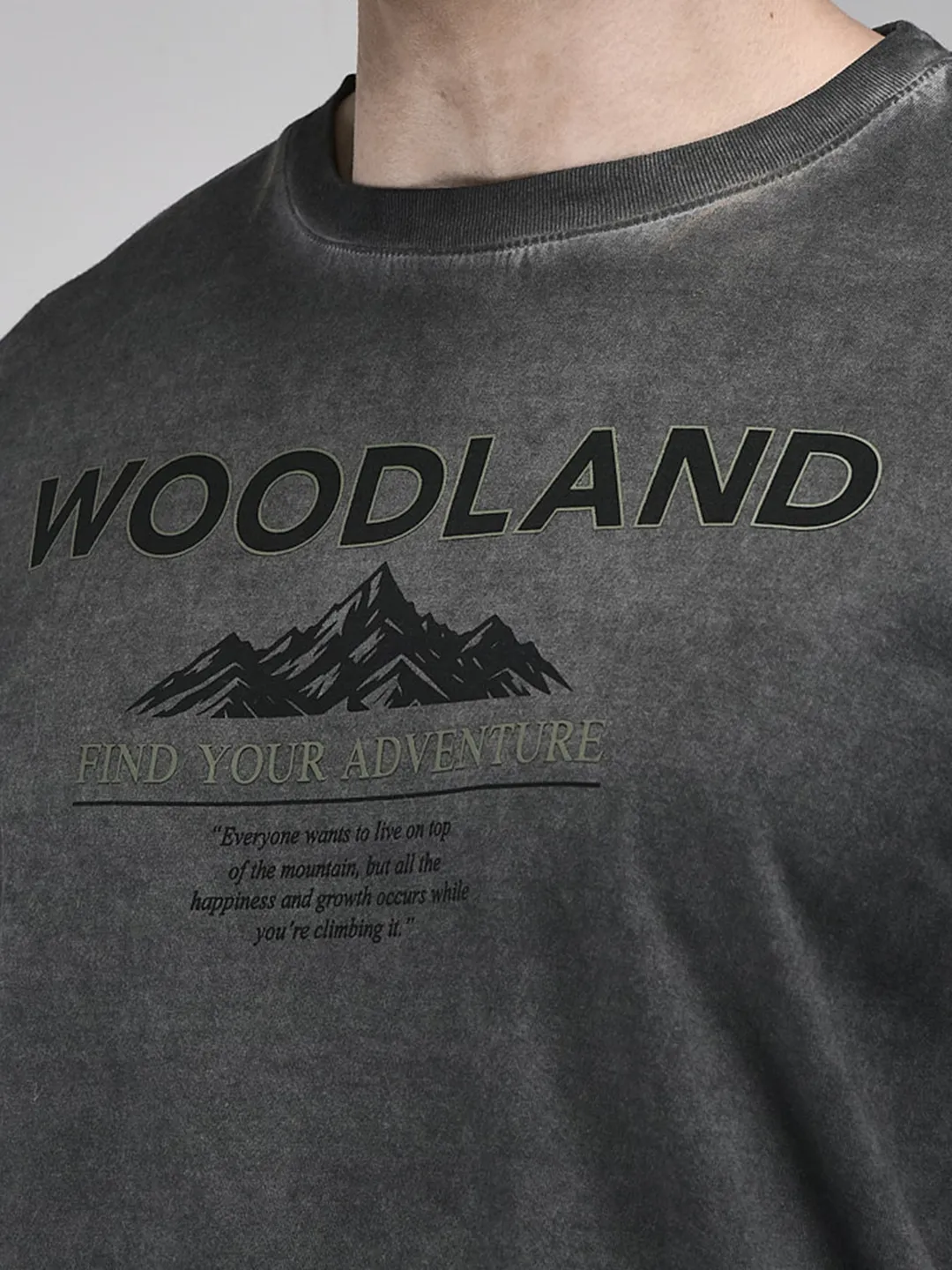 Men Charcoal Grey Printed Cotton Single Jersey Round Neck T-Shirt - Thumbnail 4