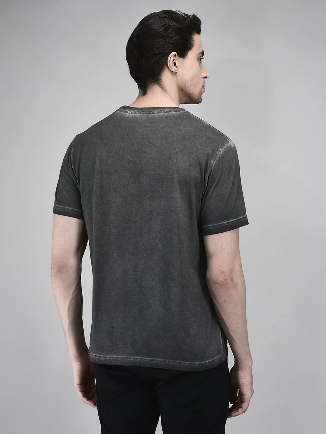 Men Charcoal Grey Printed Cotton Single Jersey Round Neck T-Shirt - Thumbnail 6