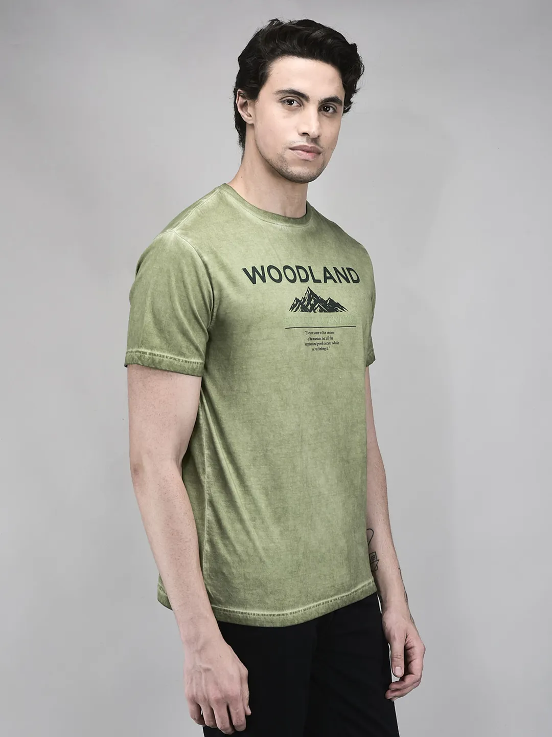 Men Green Printed Cotton Single Jersey Round Neck T-Shirt - Thumbnail 2