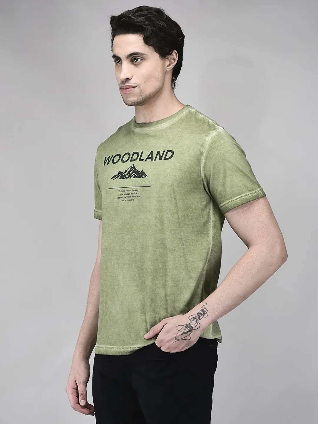 Men Green Printed Cotton Single Jersey Round Neck T-Shirt - Thumbnail 3