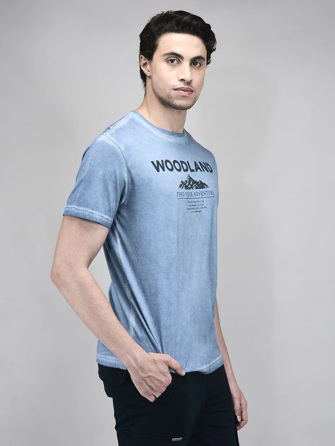 Men Sky Blue Printed Cotton Single Jersey Round Neck T-Shirt - Thumbnail 2