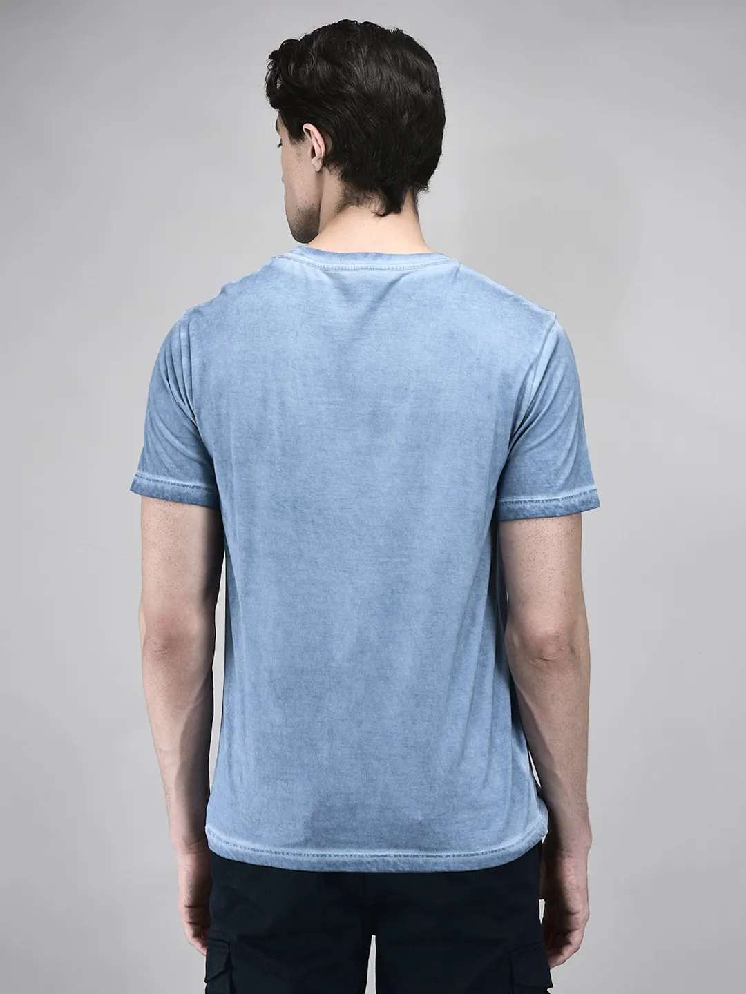 Men Sky Blue Printed Cotton Single Jersey Round Neck T-Shirt - Thumbnail 6