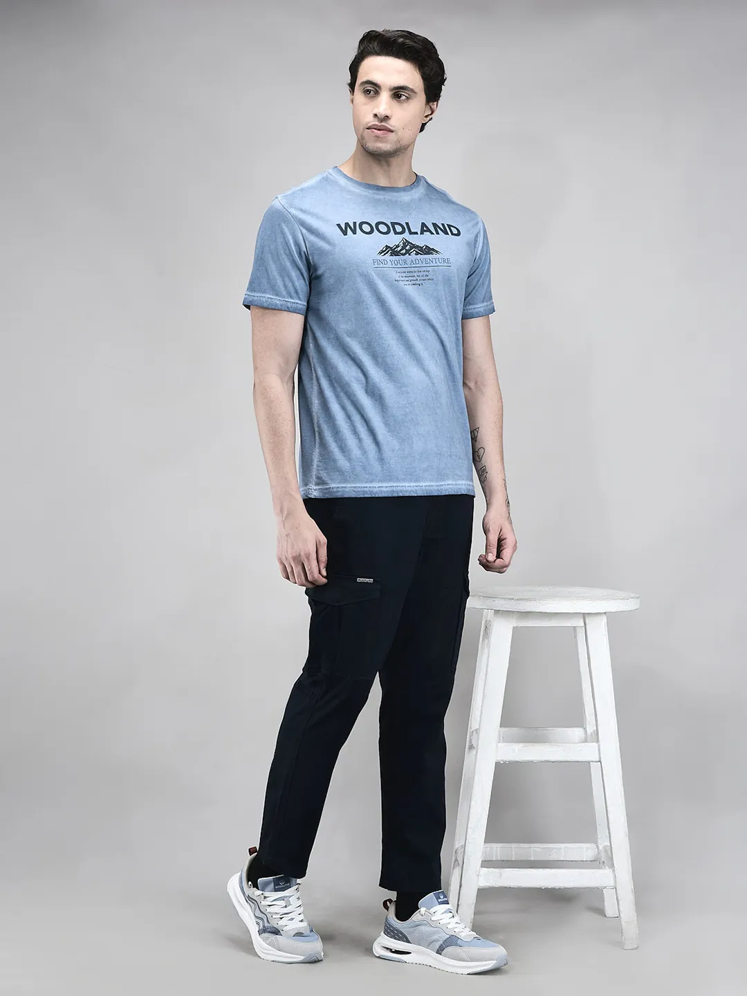 Men Sky Blue Printed Cotton Single Jersey Round Neck T-Shirt - Thumbnail 7