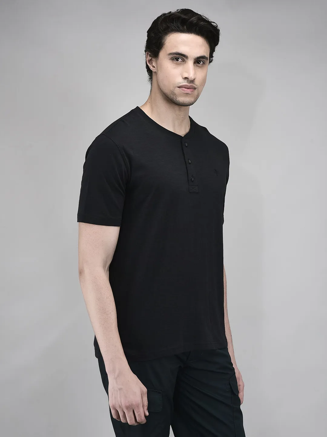Woodland Men Charcoal Grey HS R Neck Cotton Single Jersey T-Shirt - Thumbnail 2