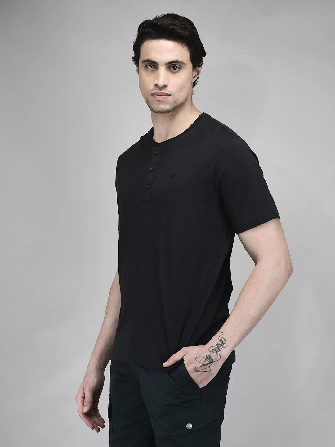 Woodland Men Charcoal Grey HS R Neck Cotton Single Jersey T-Shirt - Thumbnail 3