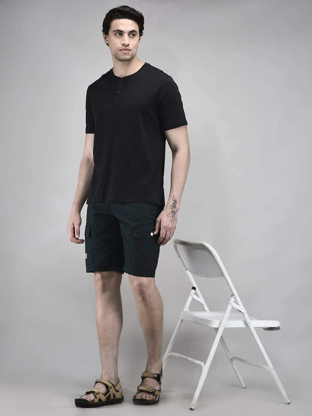 Woodland Men Charcoal Grey HS R Neck Cotton Single Jersey T-Shirt - Thumbnail 7