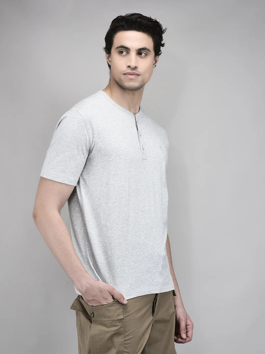 Woodland Men Grey HS R Neck Cotton Single Jersey T-Shirt - Thumbnail 2