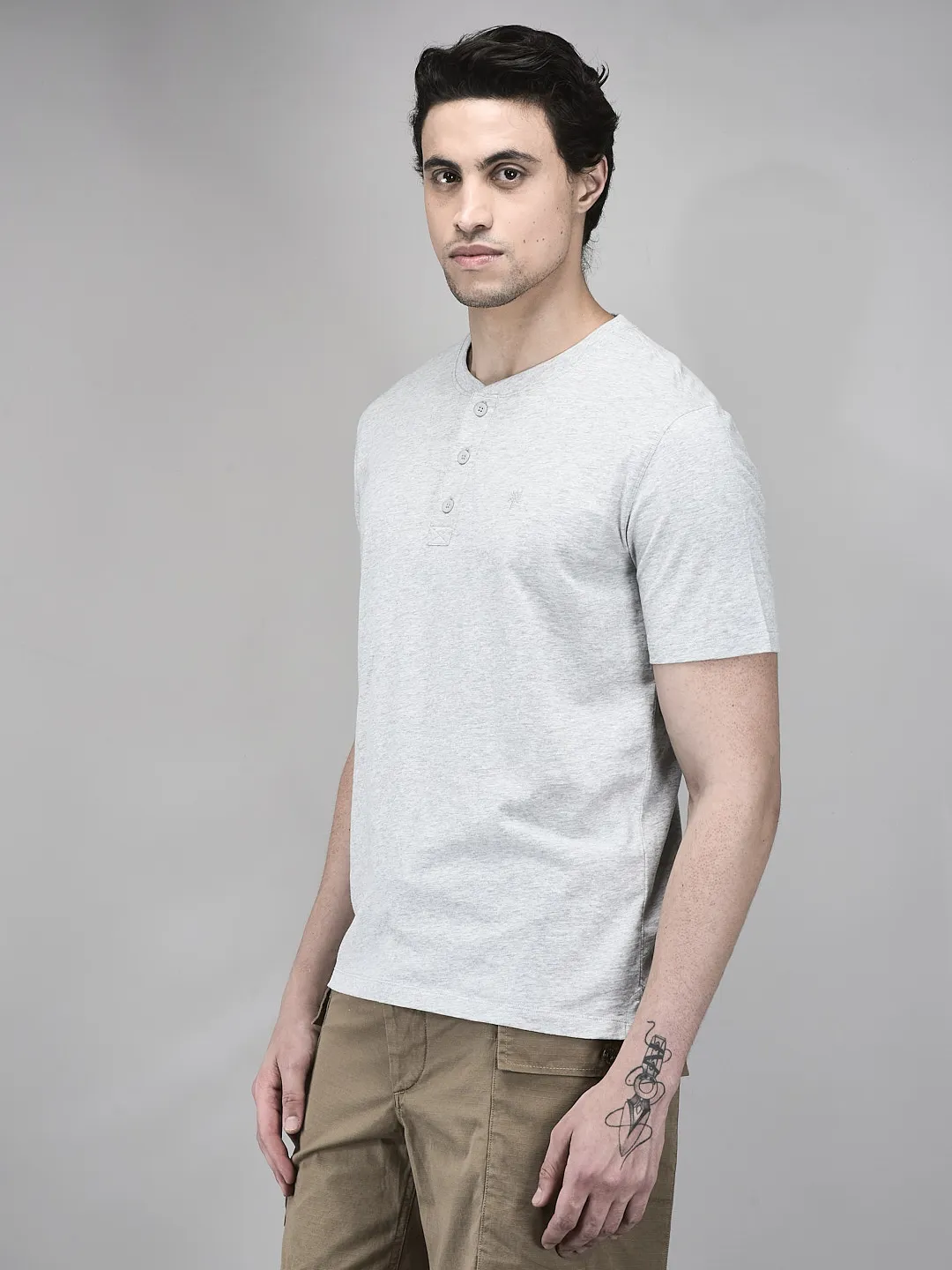 Woodland Men Grey HS R Neck Cotton Single Jersey T-Shirt - Thumbnail 3
