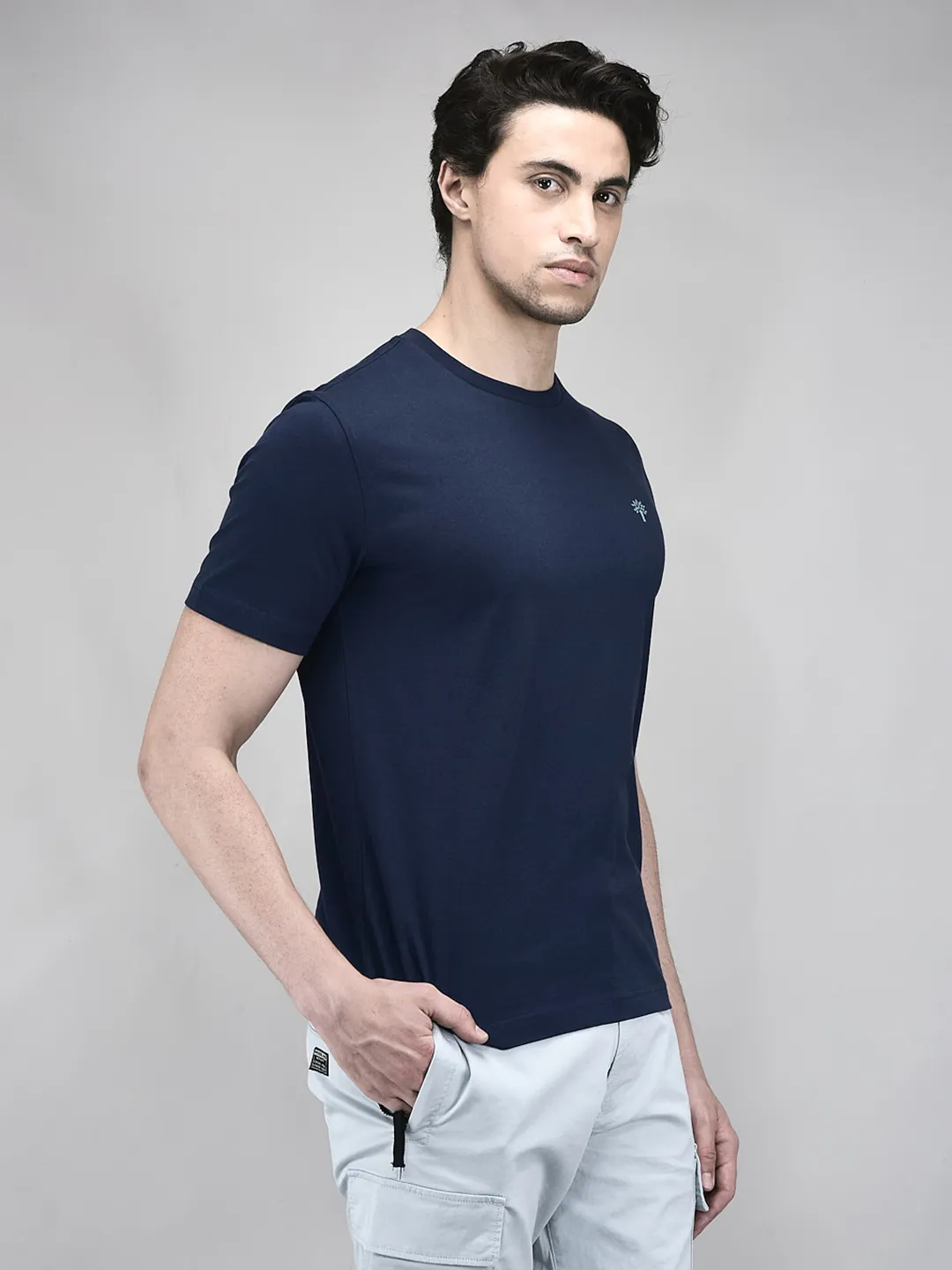 Men Inkblue Graphic Printed Cotton Single Jersey Round Neck T-Shirt - Thumbnail 2