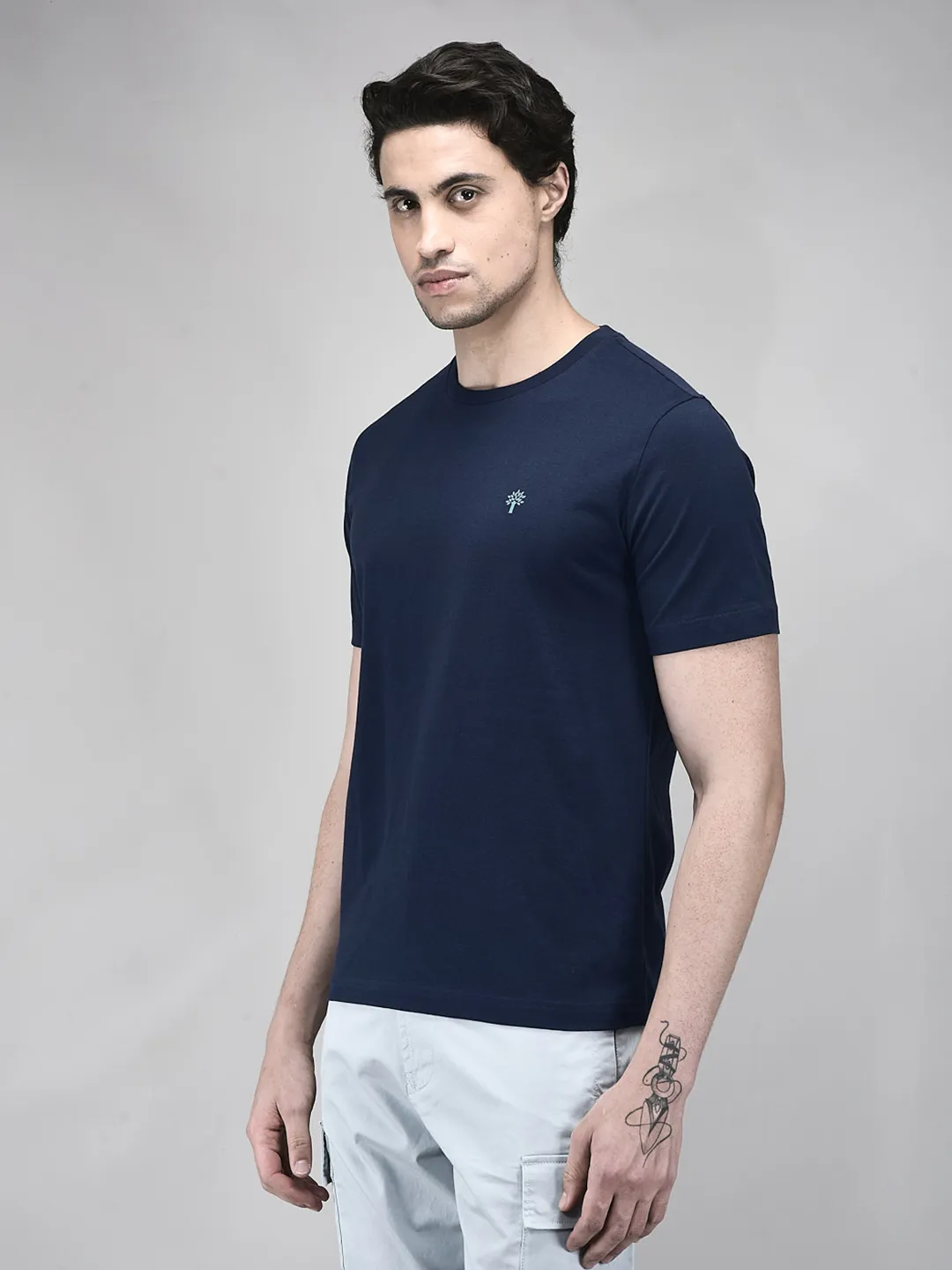 Men Inkblue Graphic Printed Cotton Single Jersey Round Neck T-Shirt - Thumbnail 3