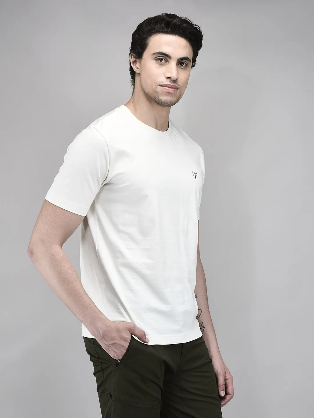 Men White Graphic Printed Cotton Single Jersey Round Neck T-Shirt - Thumbnail 2