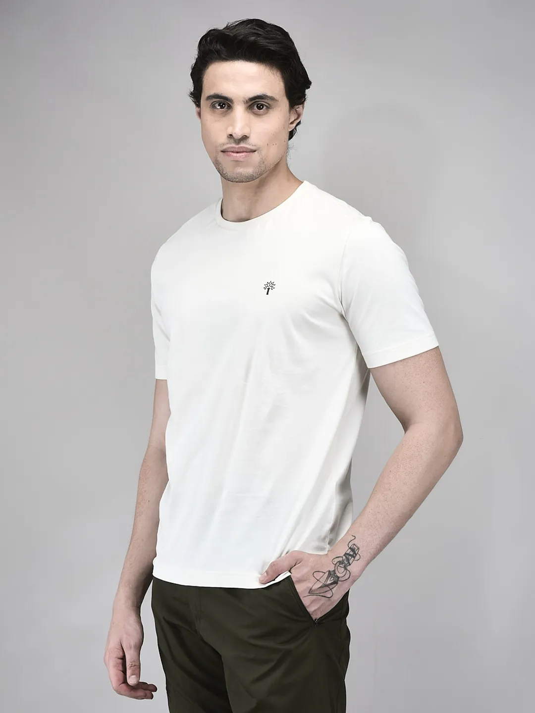 Men White Graphic Printed Cotton Single Jersey Round Neck T-Shirt - Thumbnail 3