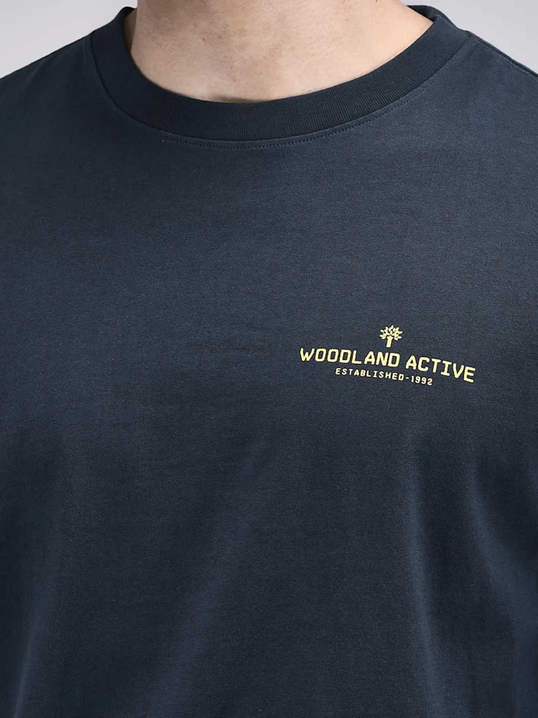 Woodland Men D-Grey Cotton Crew Neck T-Shirt - Thumbnail 4