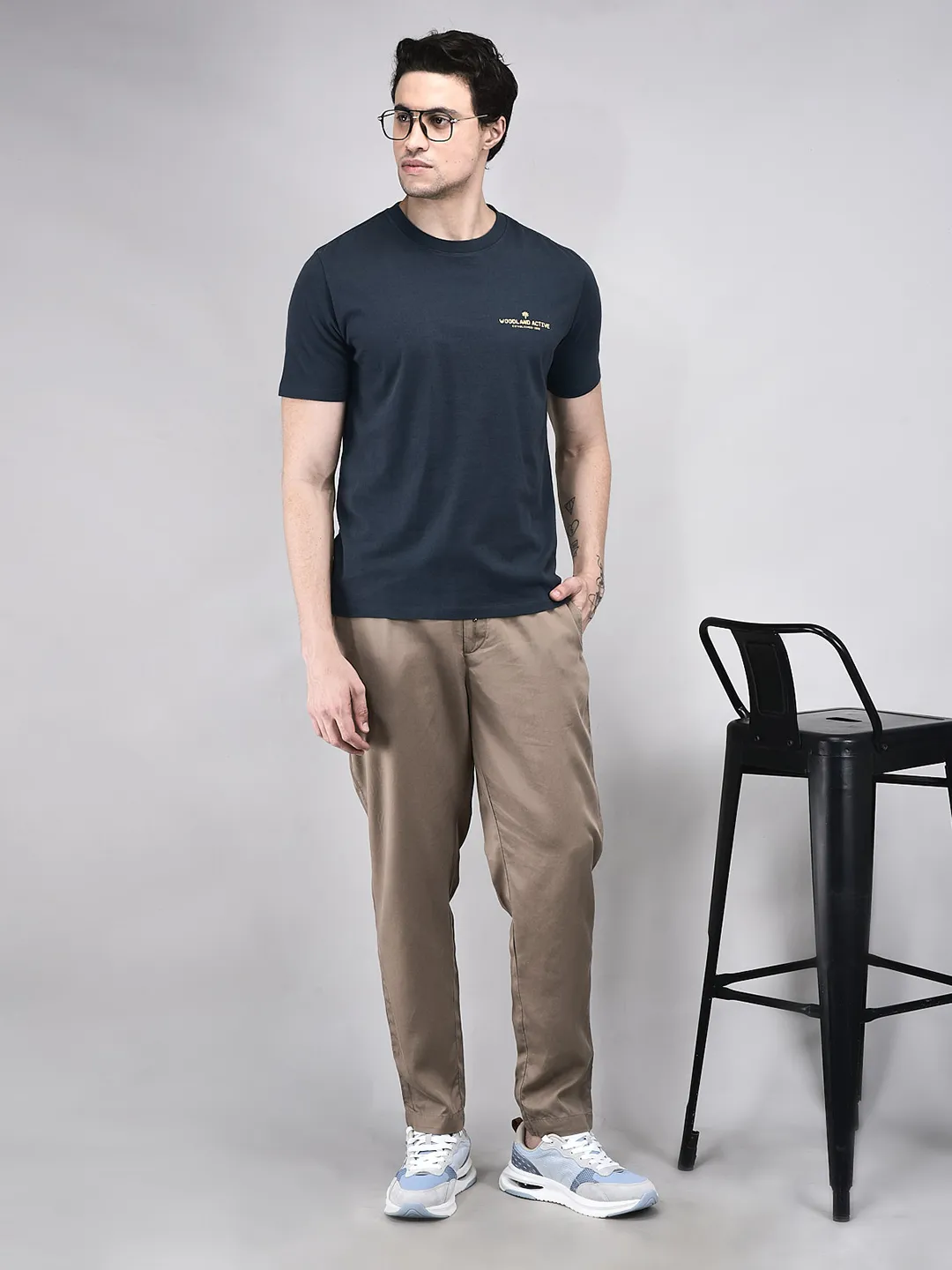 Woodland Men D-Grey Cotton Crew Neck T-Shirt - Thumbnail 8