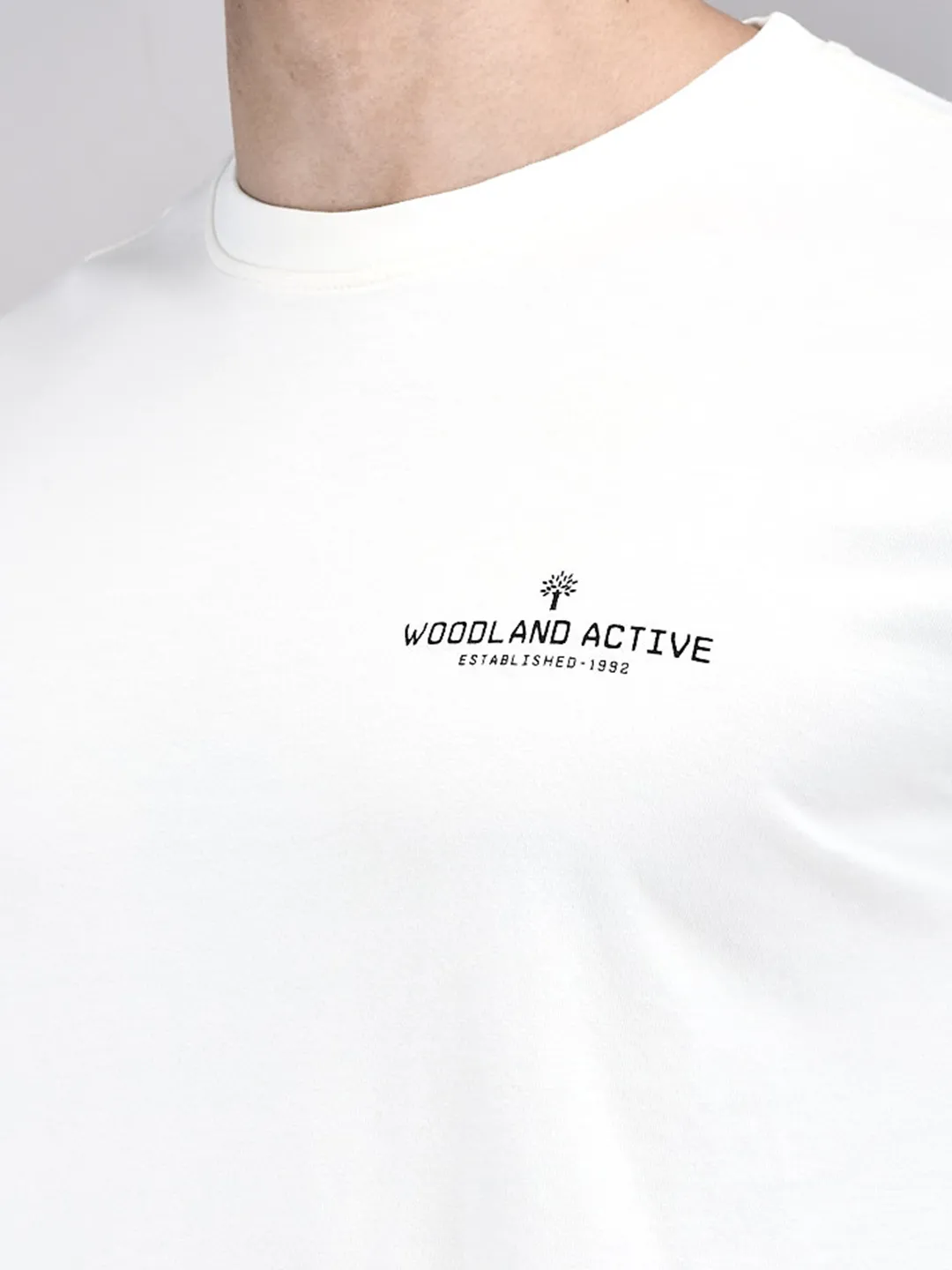 Woodland Men OWhite Cotton Crew Neck T-Shirt - Thumbnail 4