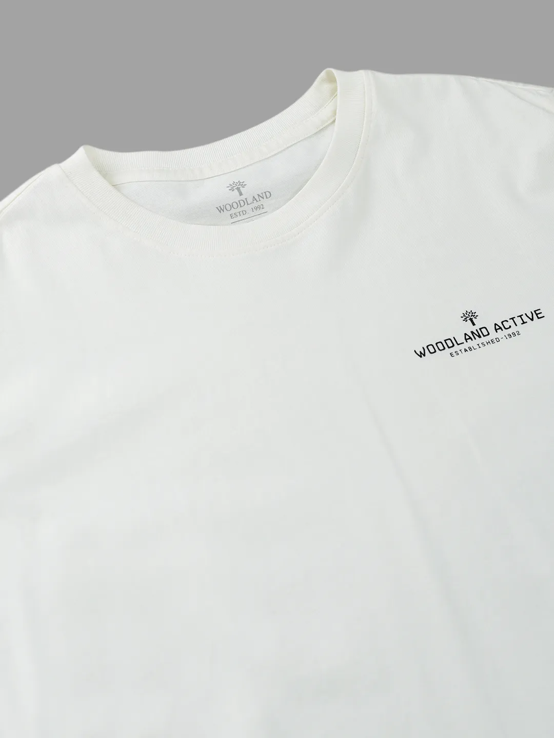 Woodland Men OWhite Cotton Crew Neck T-Shirt - Thumbnail 5