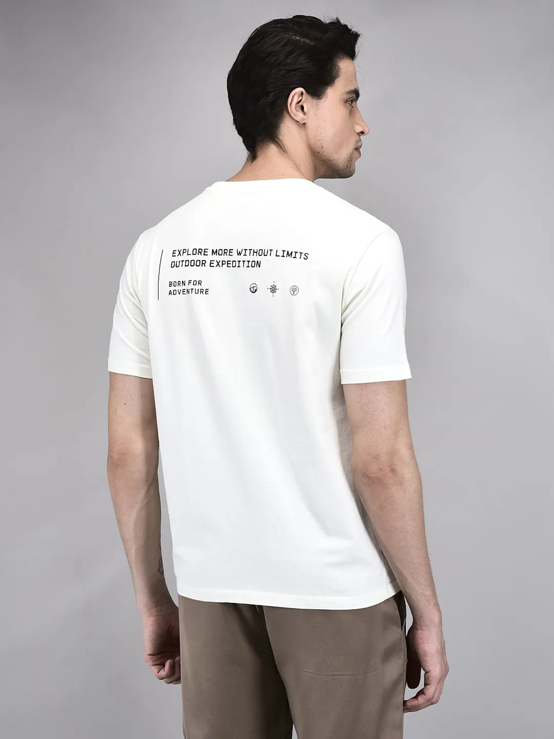 Woodland Men OWhite Cotton Crew Neck T-Shirt - Thumbnail 6