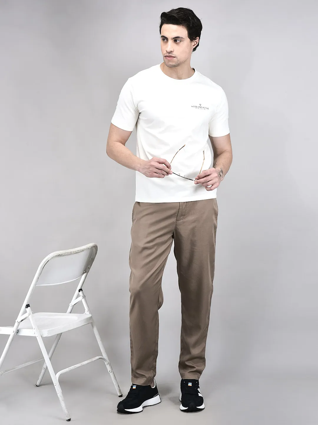 Woodland Men OWhite Cotton Crew Neck T-Shirt - Thumbnail 7