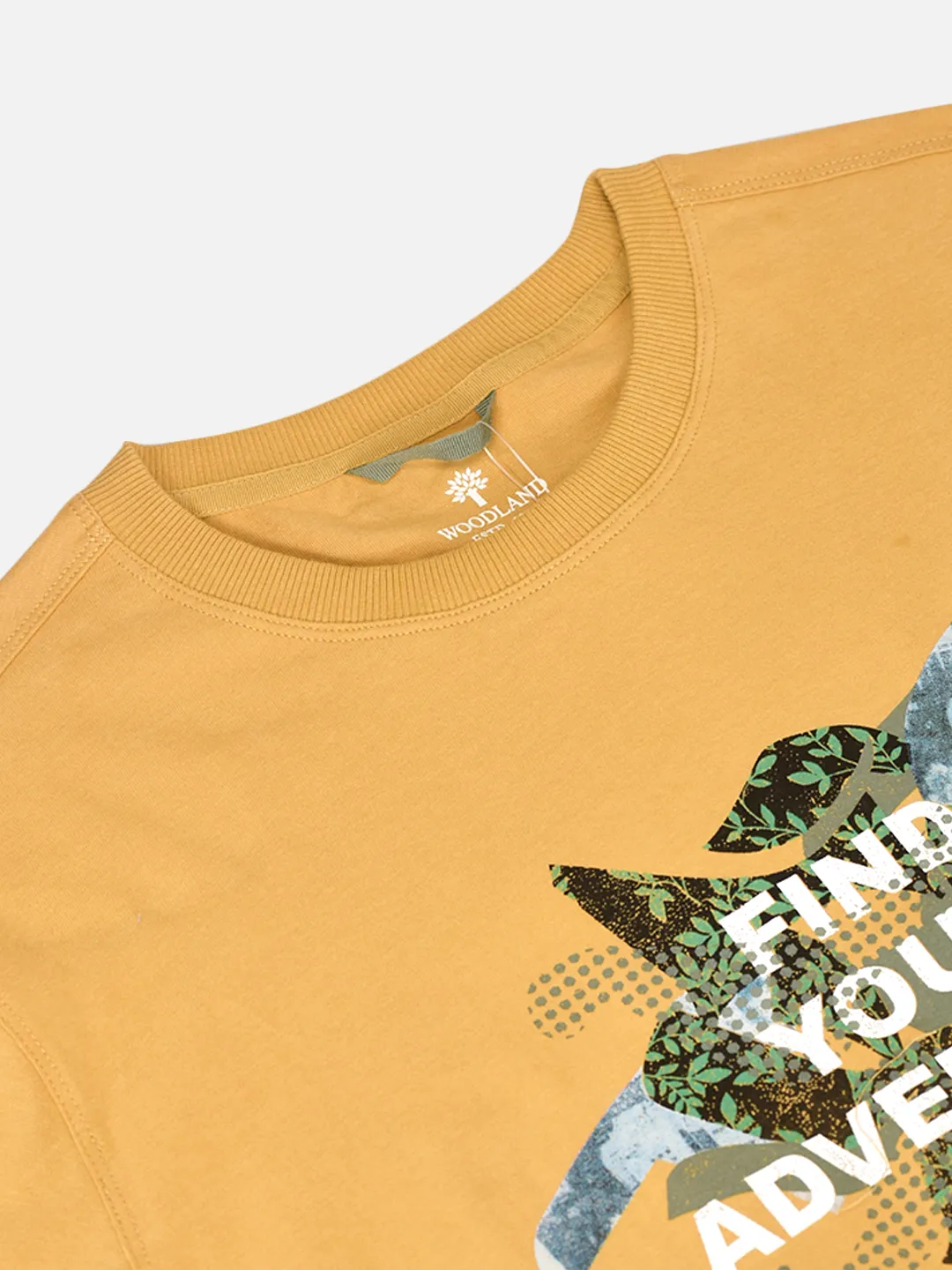 Woodland Men Mustard Printed Round Neck T-Shirt 5
