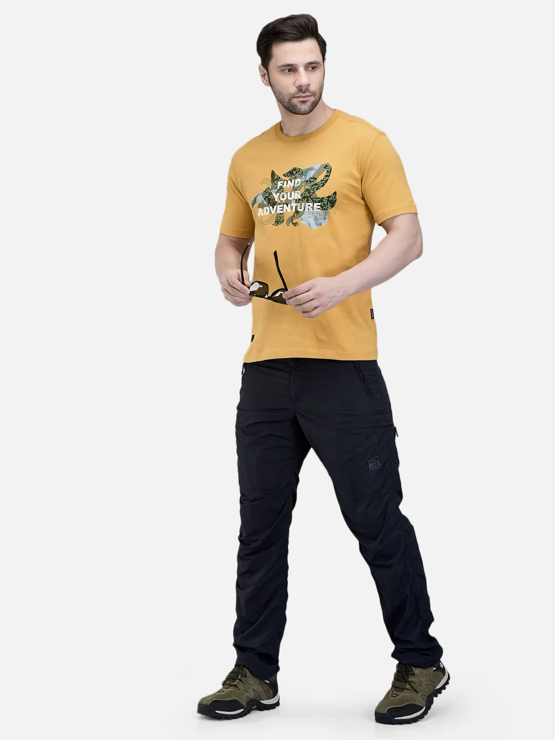 Woodland Men Mustard Printed Round Neck T-Shirt 7