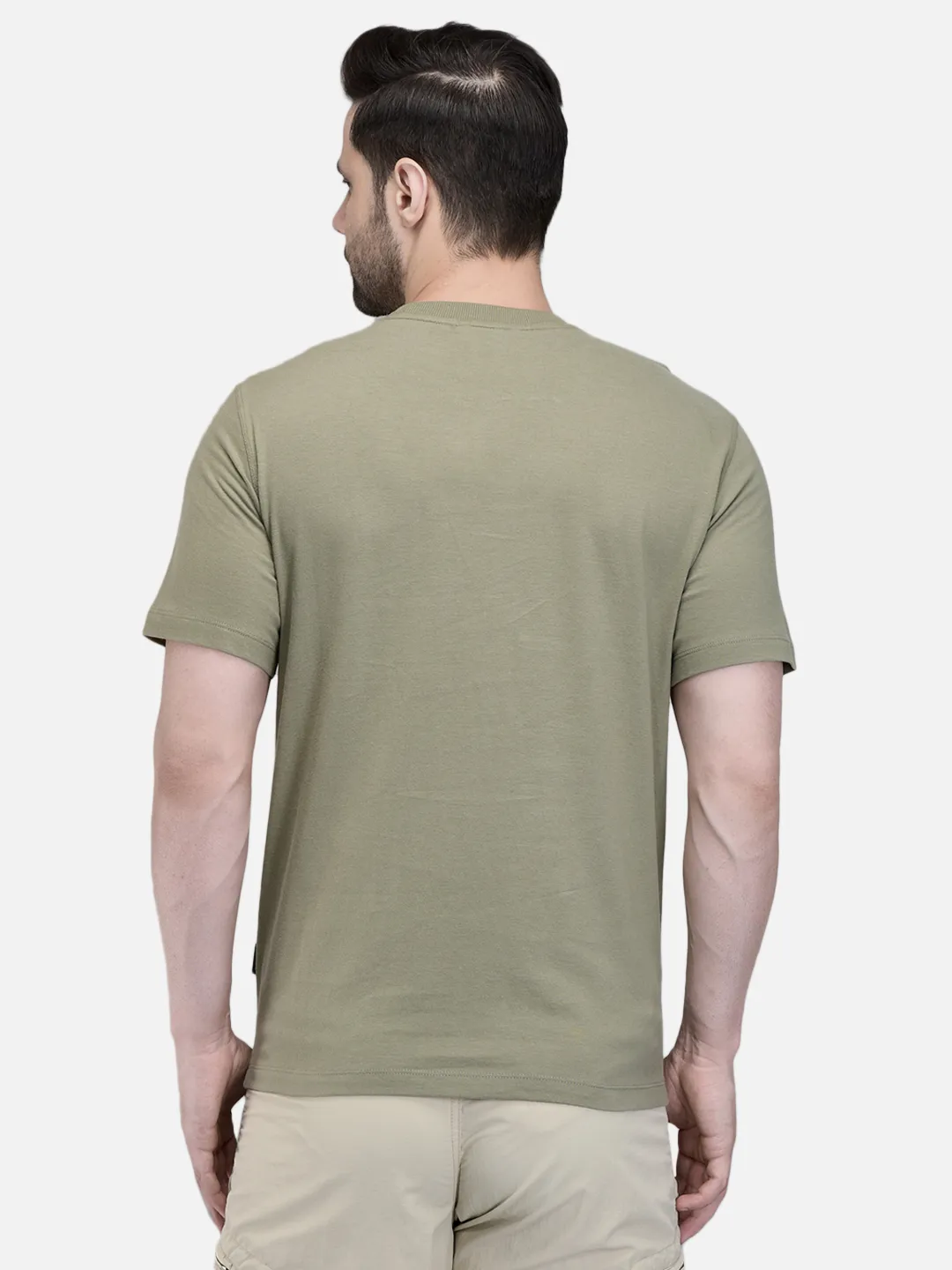 Woodland Men Olive Printed Round Neck T-Shirt 6