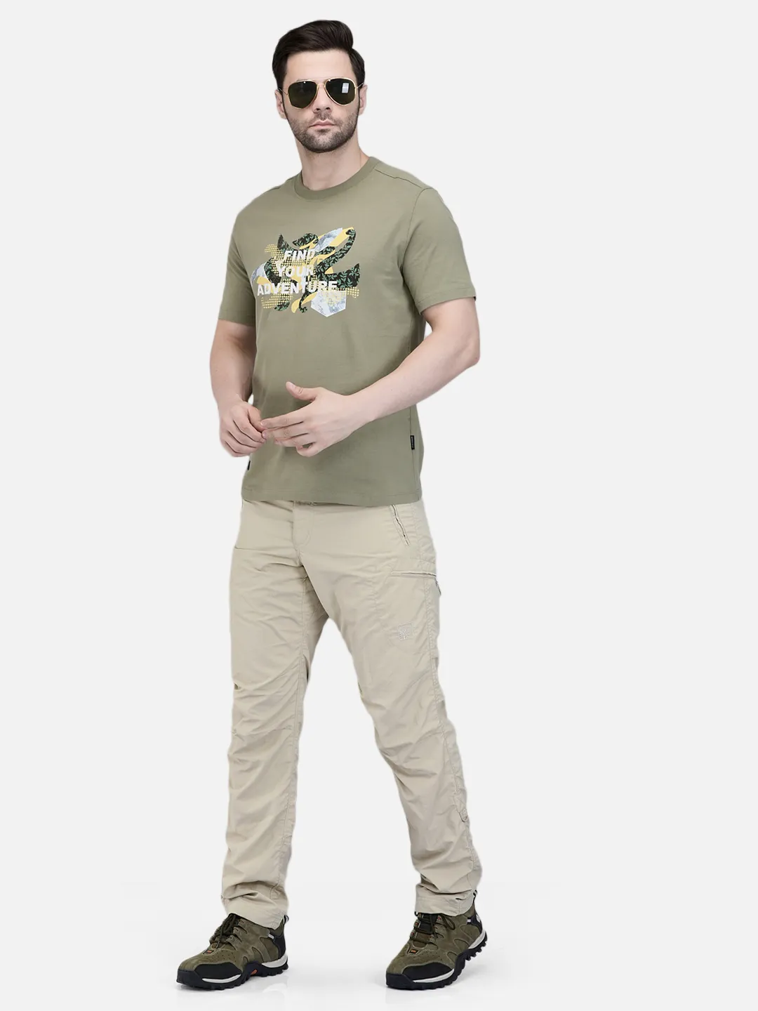 Woodland Men Olive Printed Round Neck T-Shirt 7