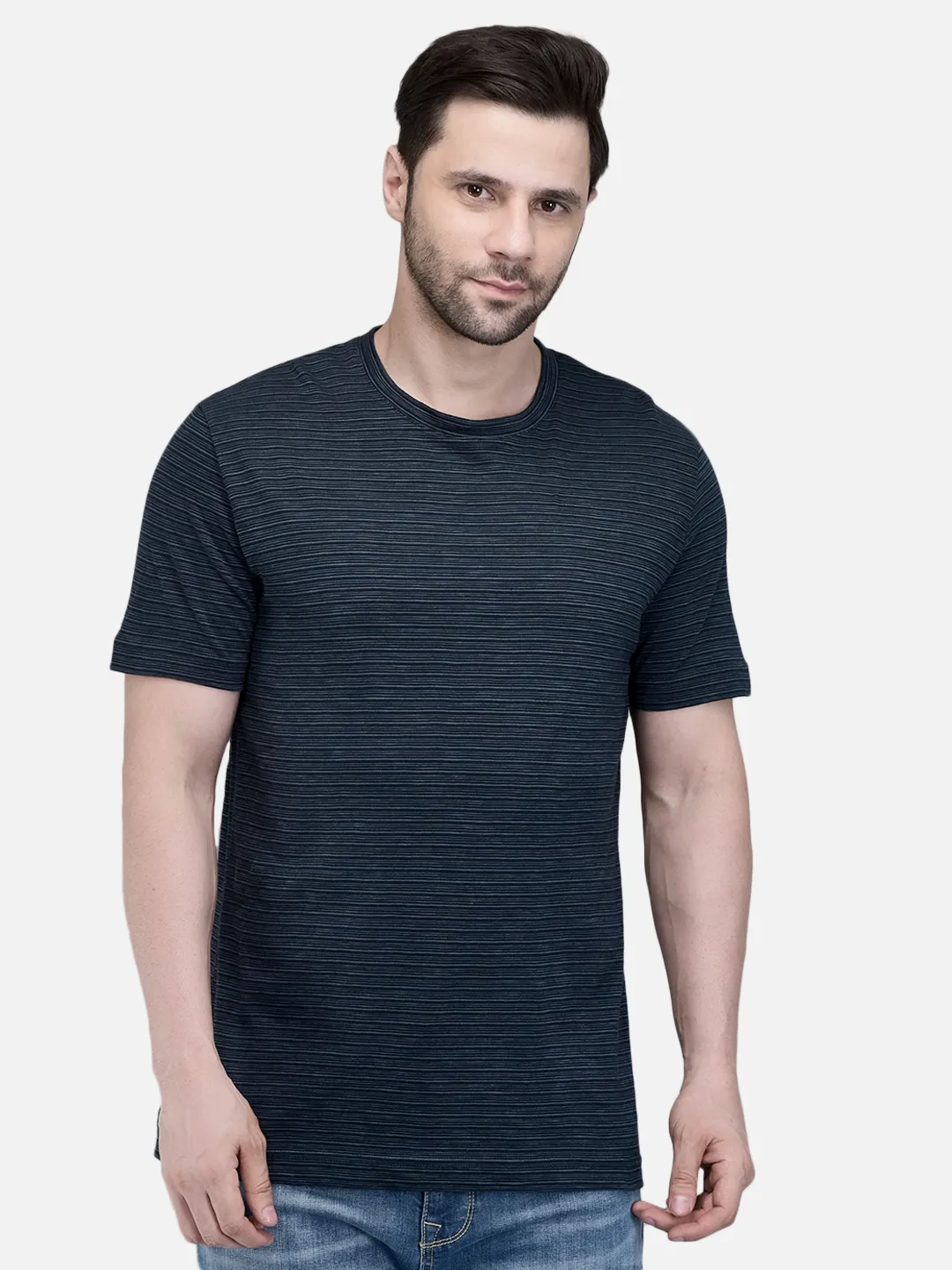 Woodland Men Dnavy Plain Cotton Round Neck Casual T-Shirt
