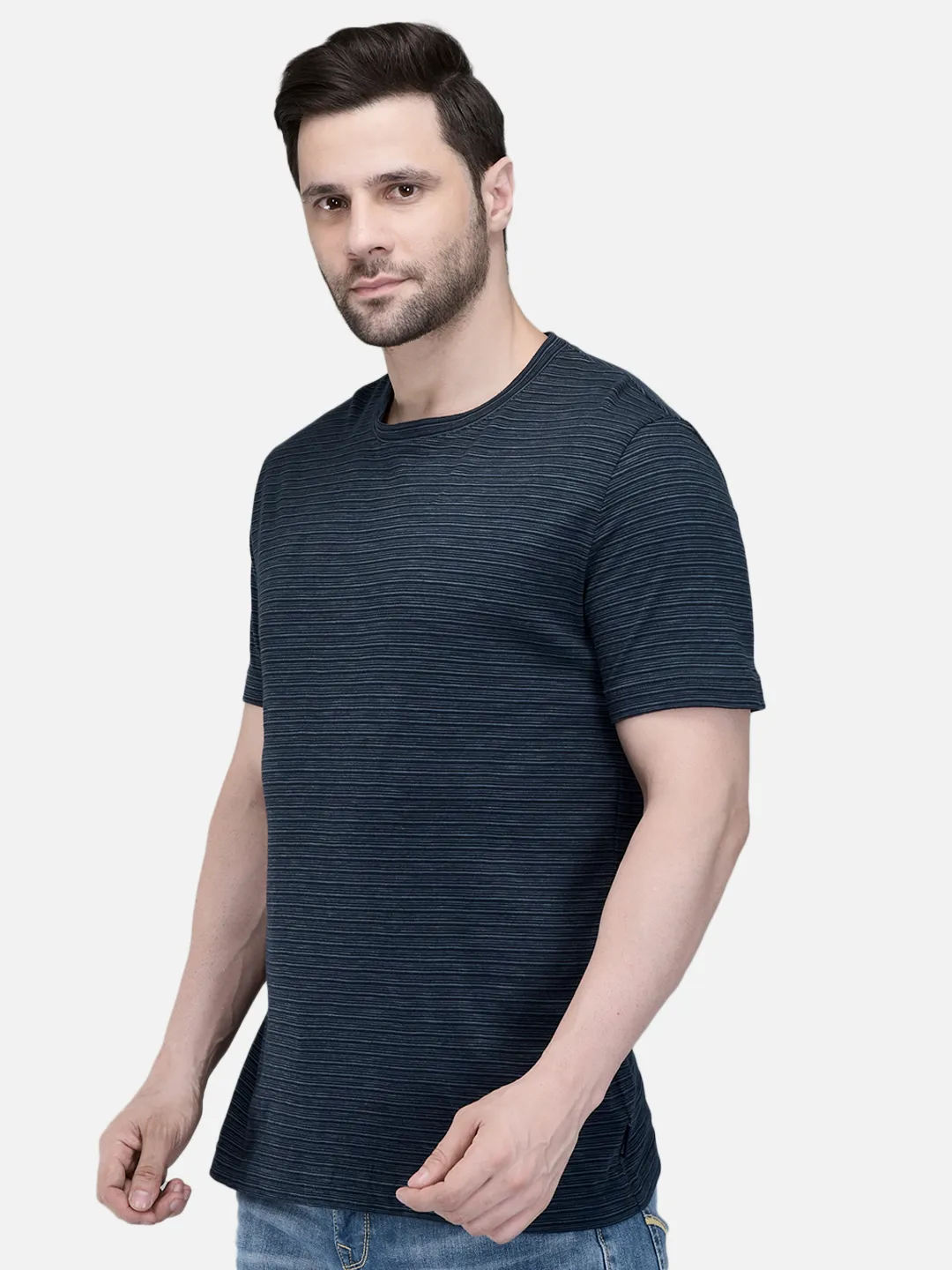 Woodland Men Dnavy Plain Cotton Round Neck Casual T-Shirt 2