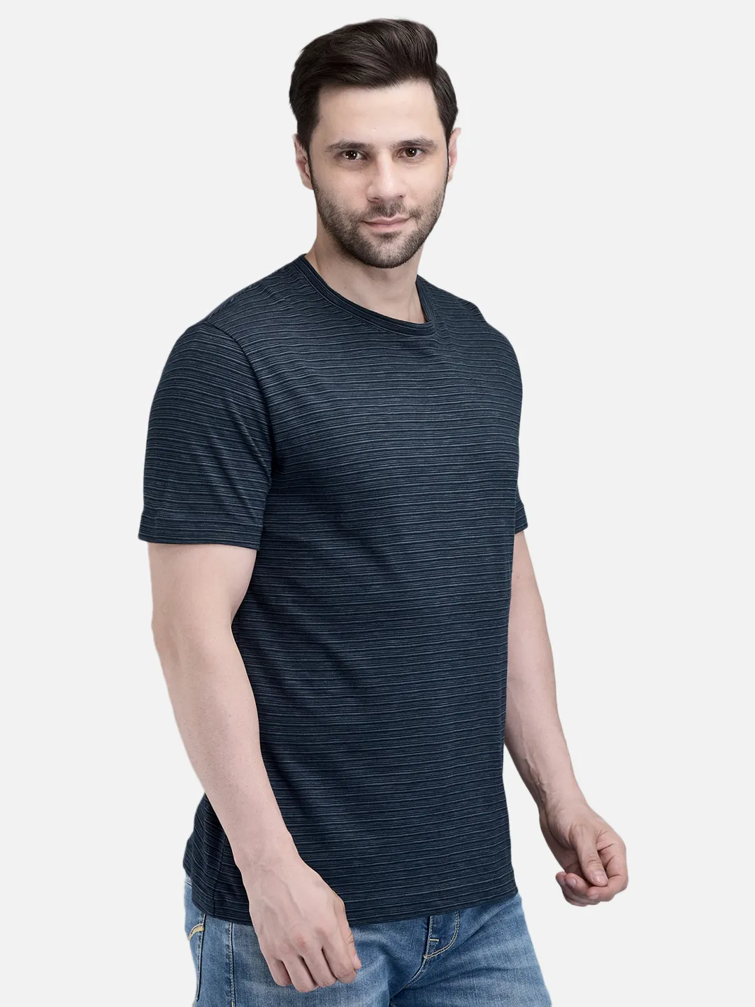 Woodland Men Dnavy Plain Cotton Round Neck Casual T-Shirt 3