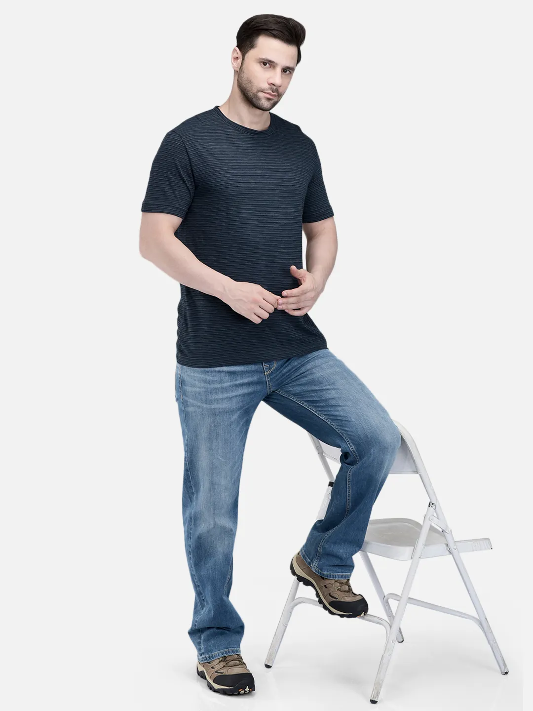 Woodland Men Dnavy Plain Cotton Round Neck Casual T-Shirt 7