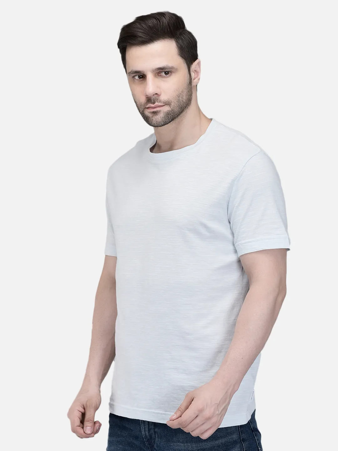 Woodland Men Sky blue Plain Cotton Round Neck Casual T-Shirt 2