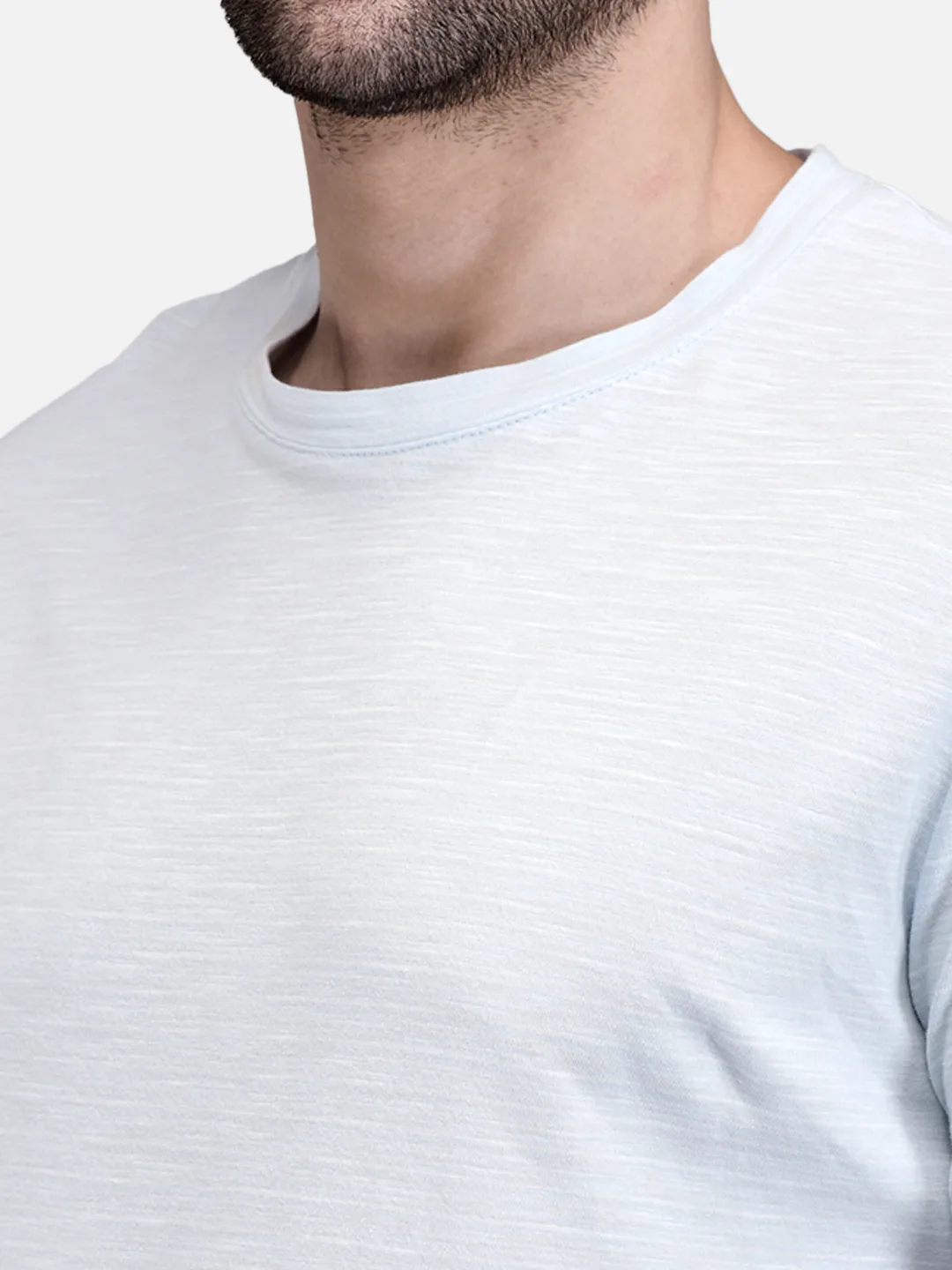 Woodland Men Sky blue Plain Cotton Round Neck Casual T-Shirt 4
