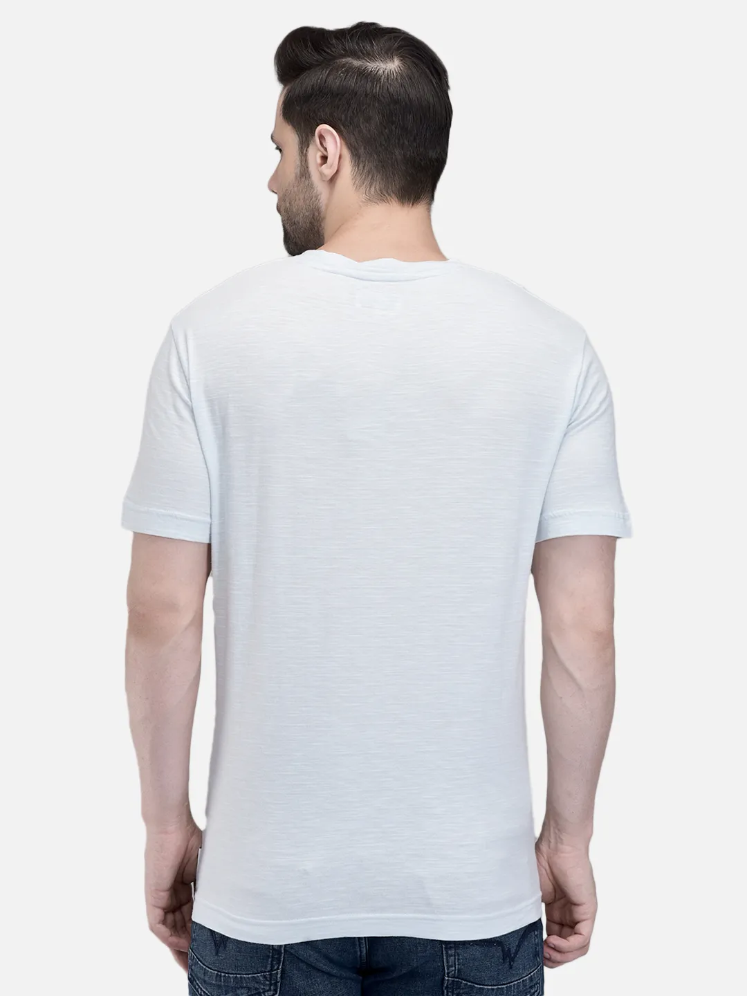 Woodland Men Sky blue Plain Cotton Round Neck Casual T-Shirt 6