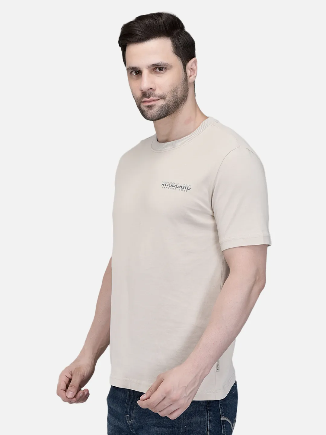 Woodland Men Sky Blue Cotton Crew Neck T-Shirt 2