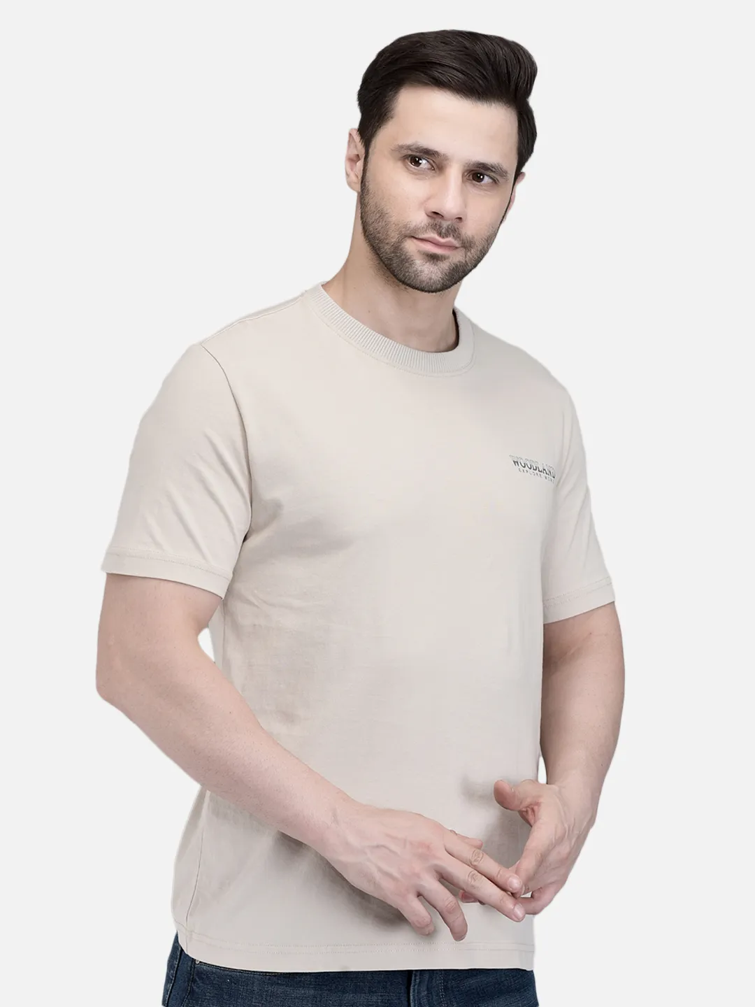 Woodland Men Sky Blue Cotton Crew Neck T-Shirt 3