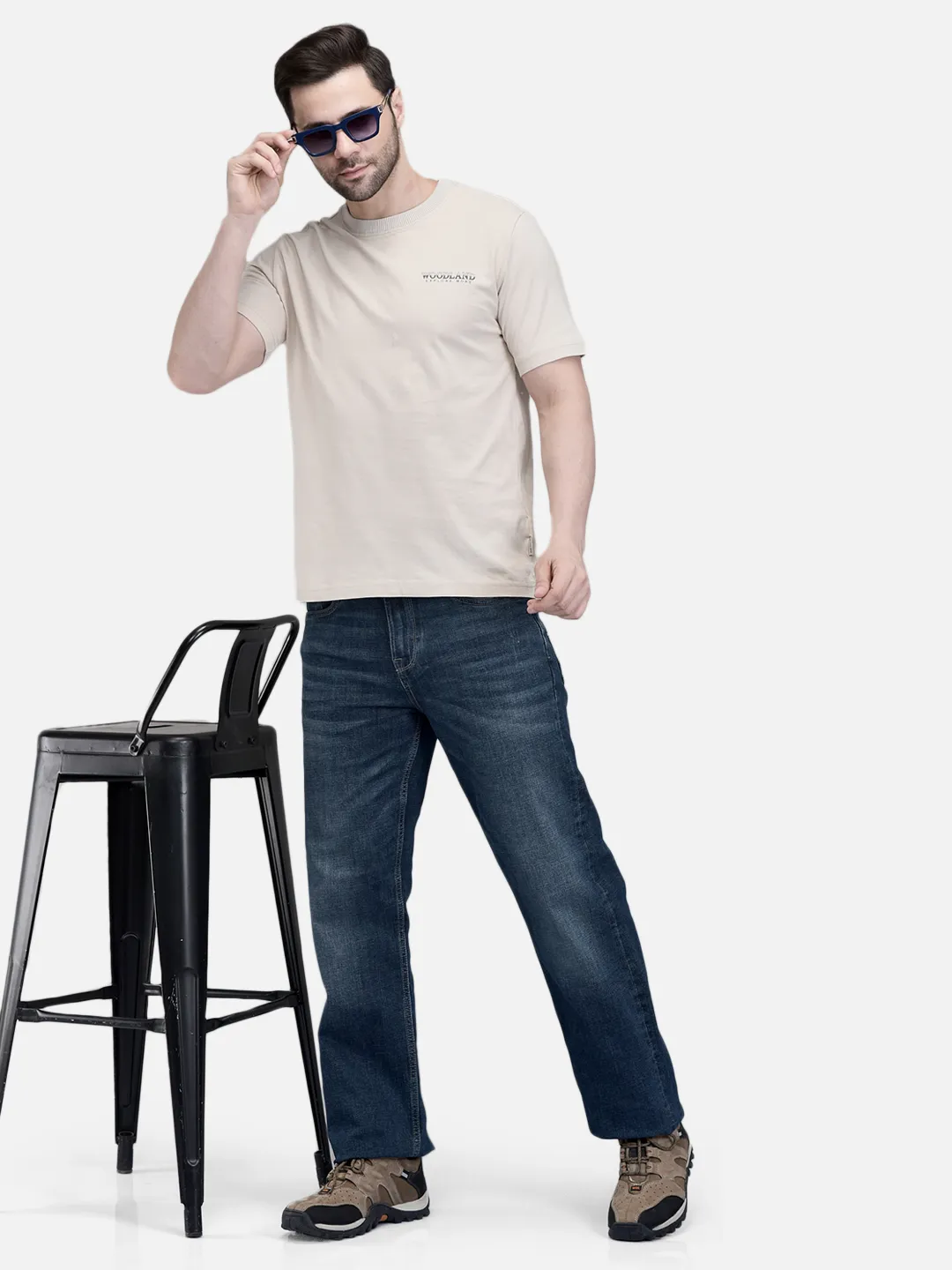 Woodland Men Sky Blue Cotton Crew Neck T-Shirt 7