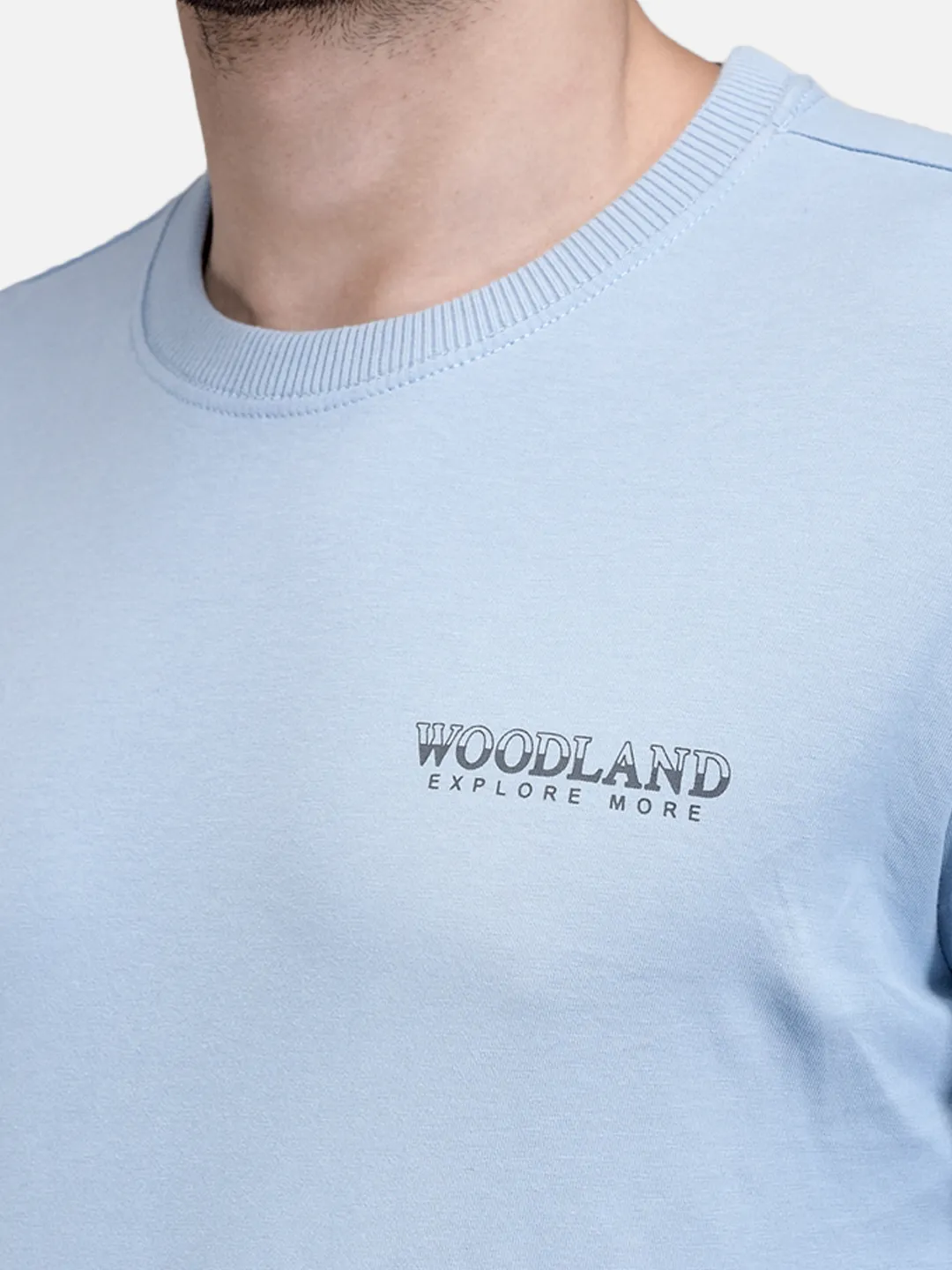 Woodland Men Sky Blue Cotton Crew Neck T-Shirt 4