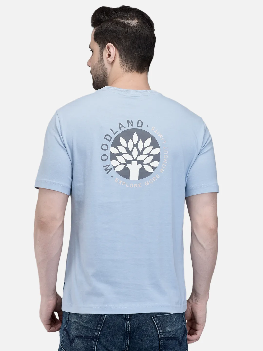 Woodland Men Sky Blue Cotton Crew Neck T-Shirt 6