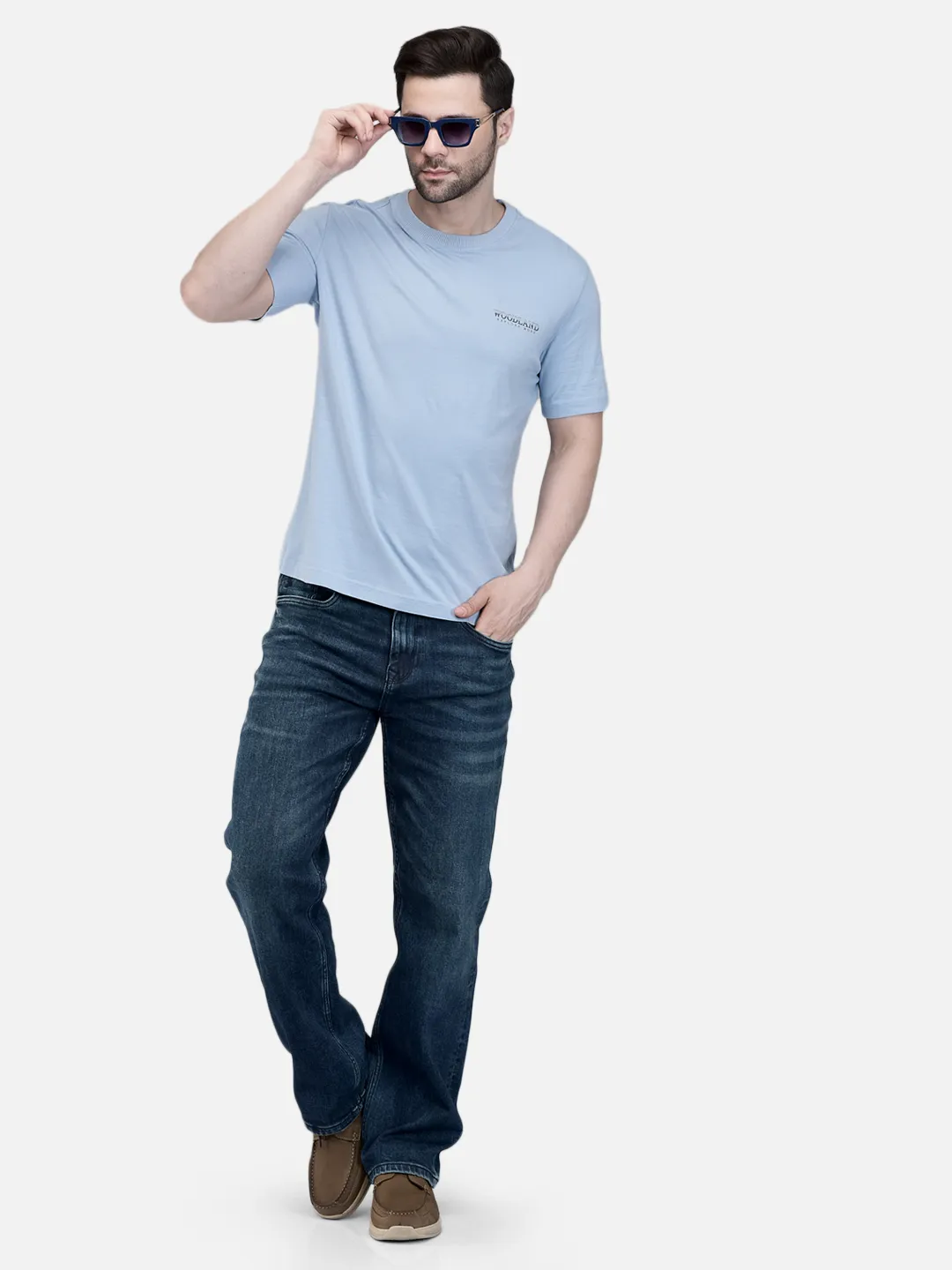 Woodland Men Sky Blue Cotton Crew Neck T-Shirt 7