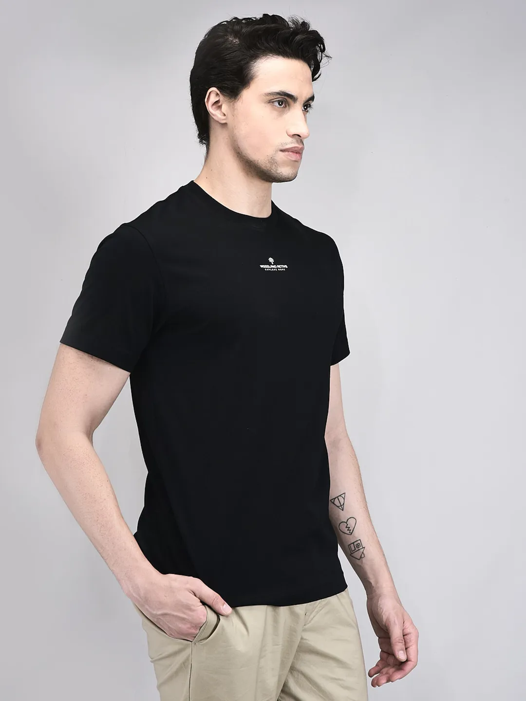 Men Black Cotton Single Jersey Round Neck T-Shirt - Thumbnail 2