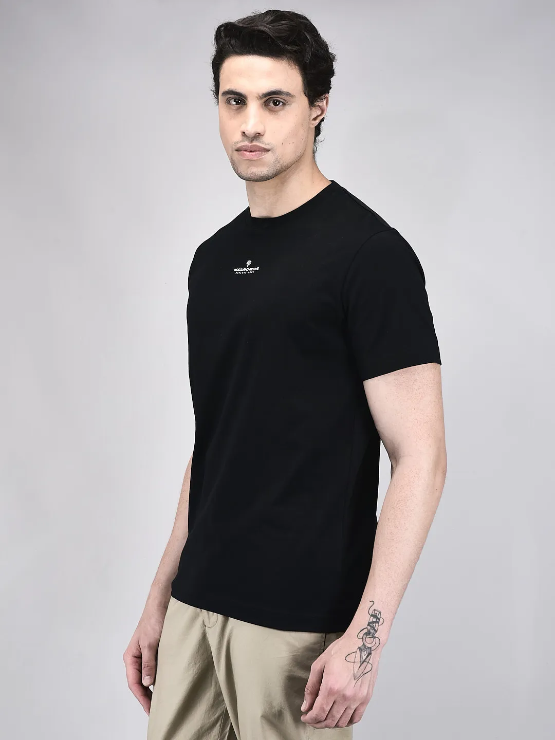 Men Black Cotton Single Jersey Round Neck T-Shirt - Thumbnail 3