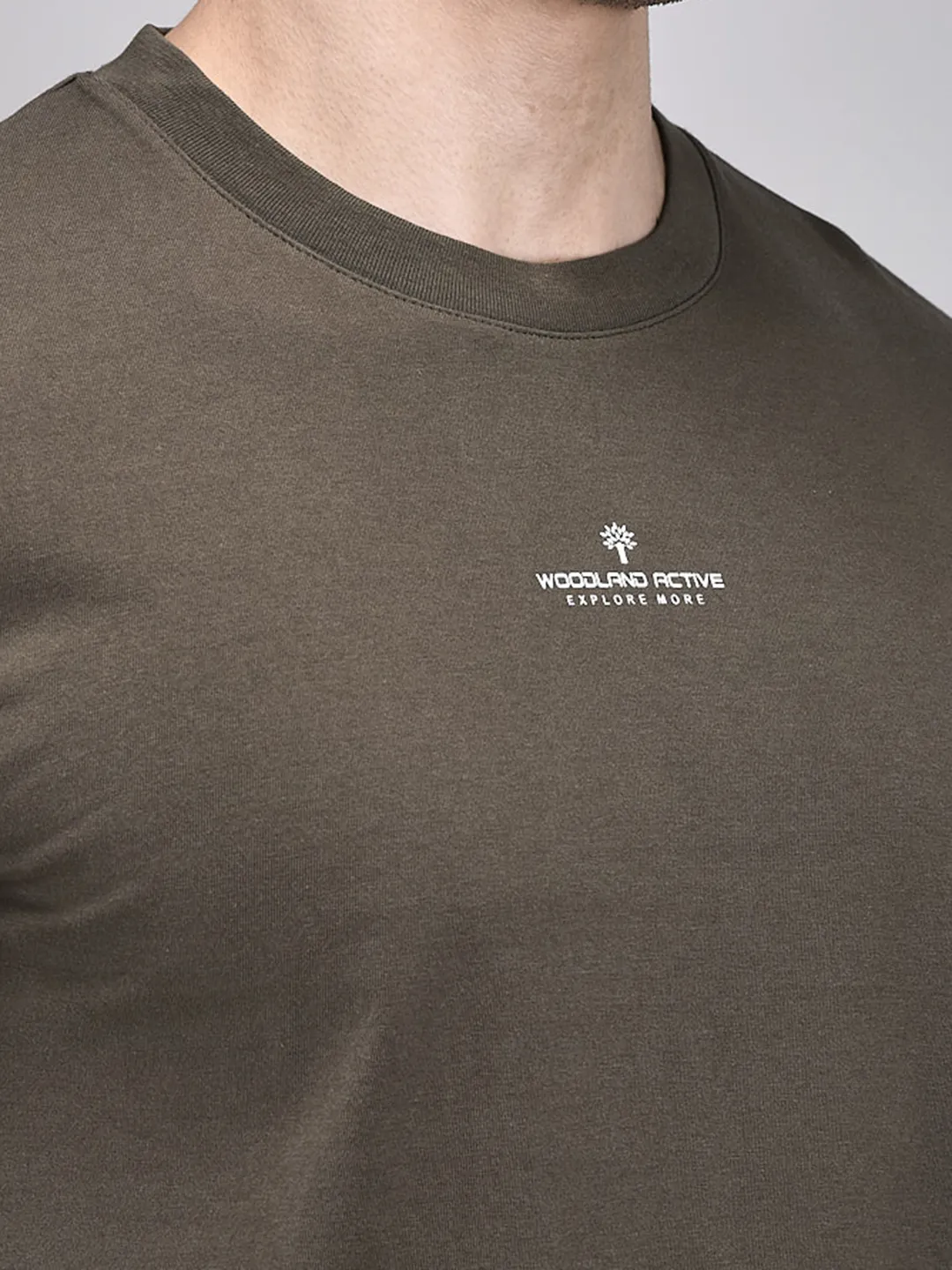 Men Olive Cotton Single Jersey Round Neck T-Shirt - Thumbnail 4