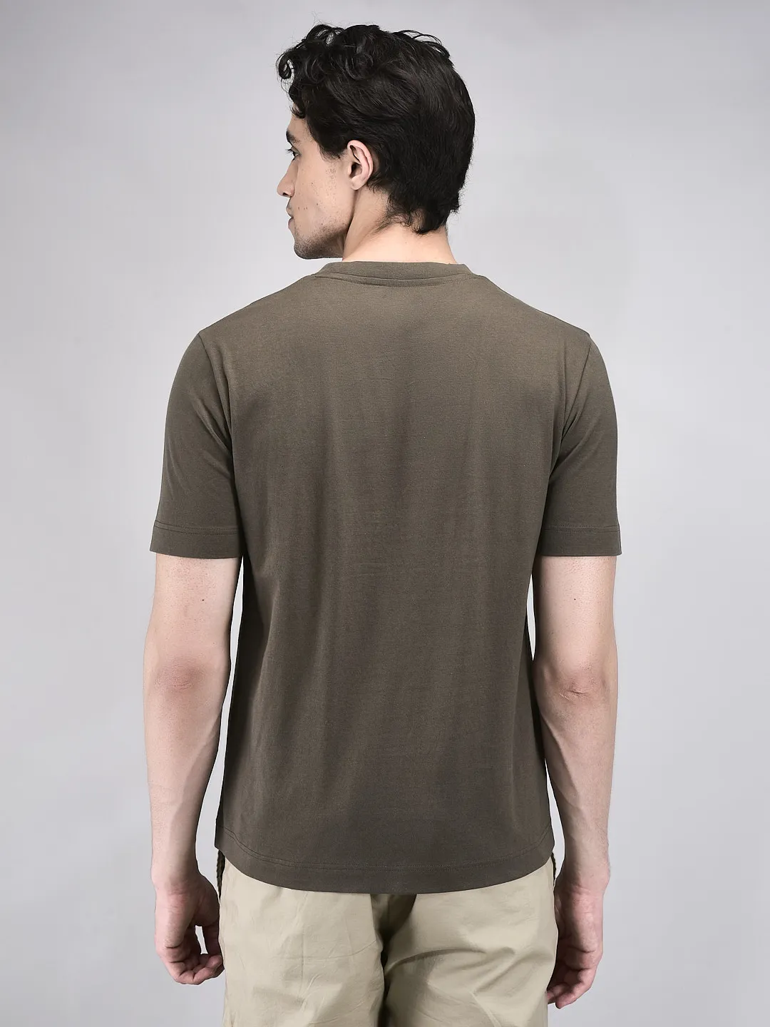 Men Olive Cotton Single Jersey Round Neck T-Shirt - Thumbnail 6