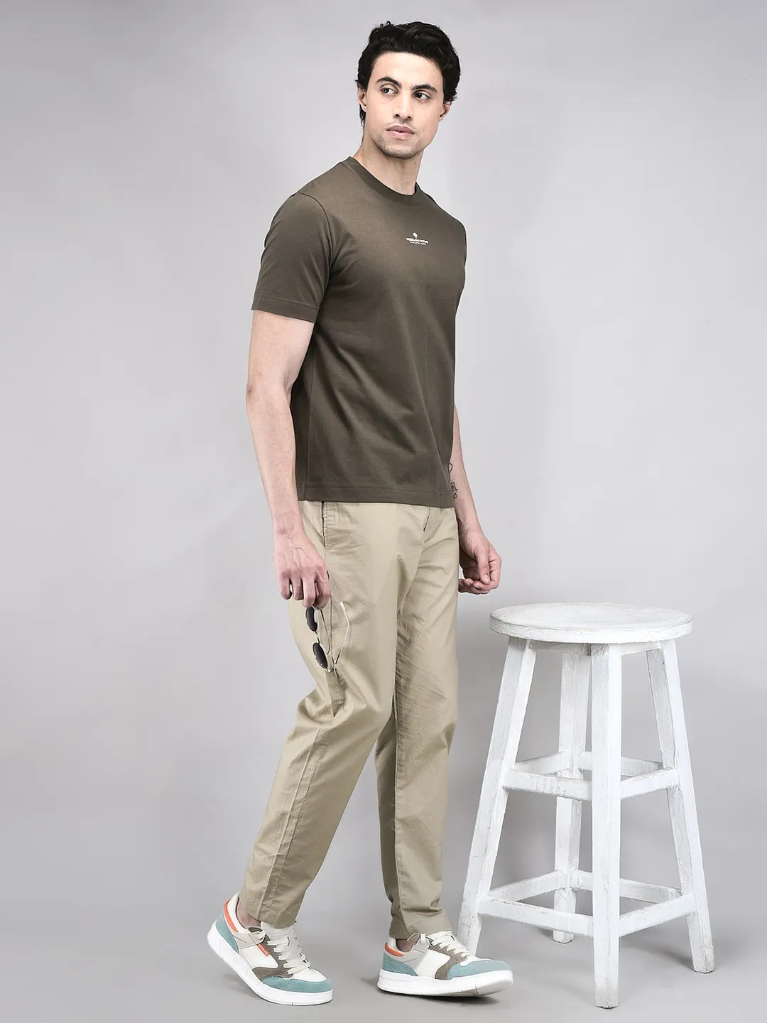 Men Olive Cotton Single Jersey Round Neck T-Shirt - Thumbnail 7
