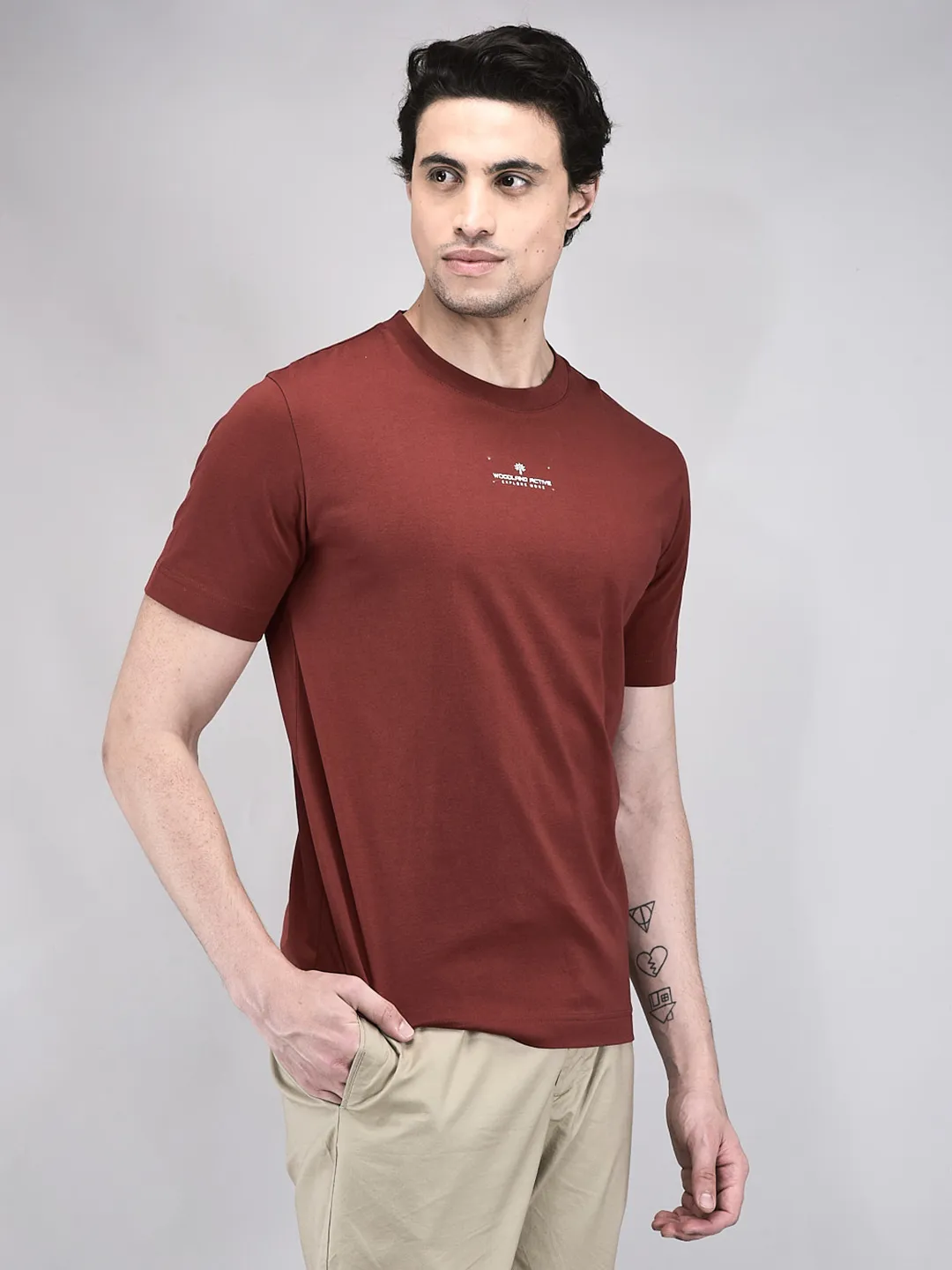 Men Wine Cotton Single Jersey Round Neck T-Shirt - Thumbnail 3