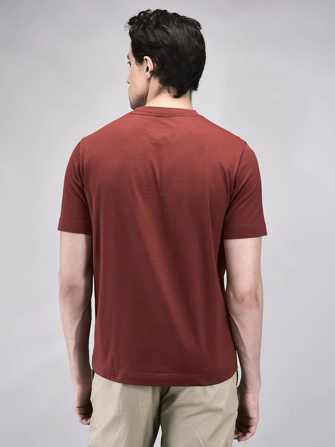 Men Wine Cotton Single Jersey Round Neck T-Shirt - Thumbnail 6