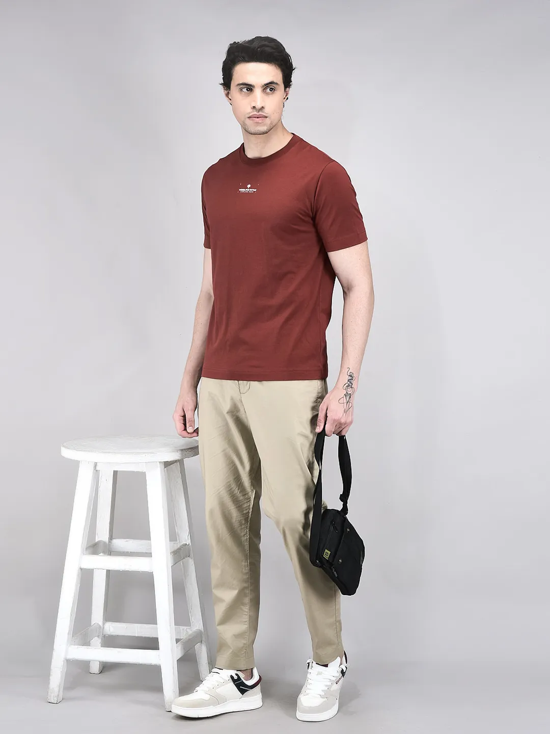 Men Wine Cotton Single Jersey Round Neck T-Shirt - Thumbnail 7