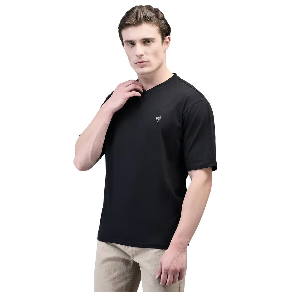 Black V-Neck T-shirt for Men - Thumbnail 2